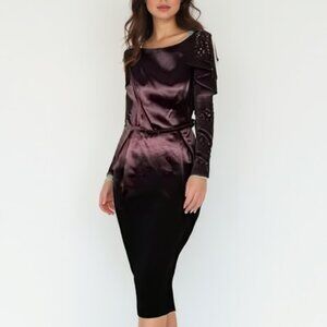Eliza J Liquid Satin Cocktail Dress | Deep Plum Burgundy | Size 6